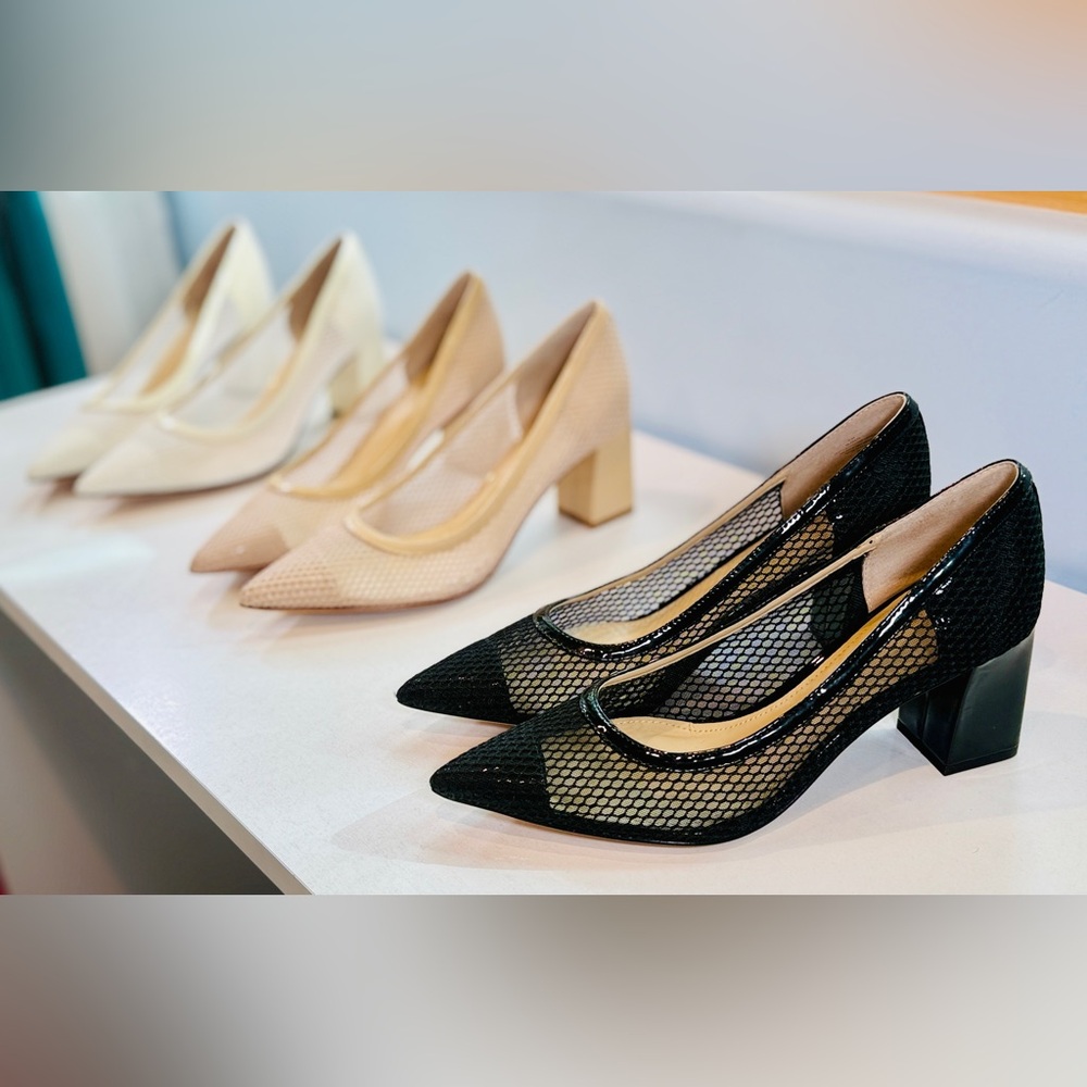 Lot of Three Pairs Marc Fisher Zesty Mesh Black, White and Cream Women's Pumps